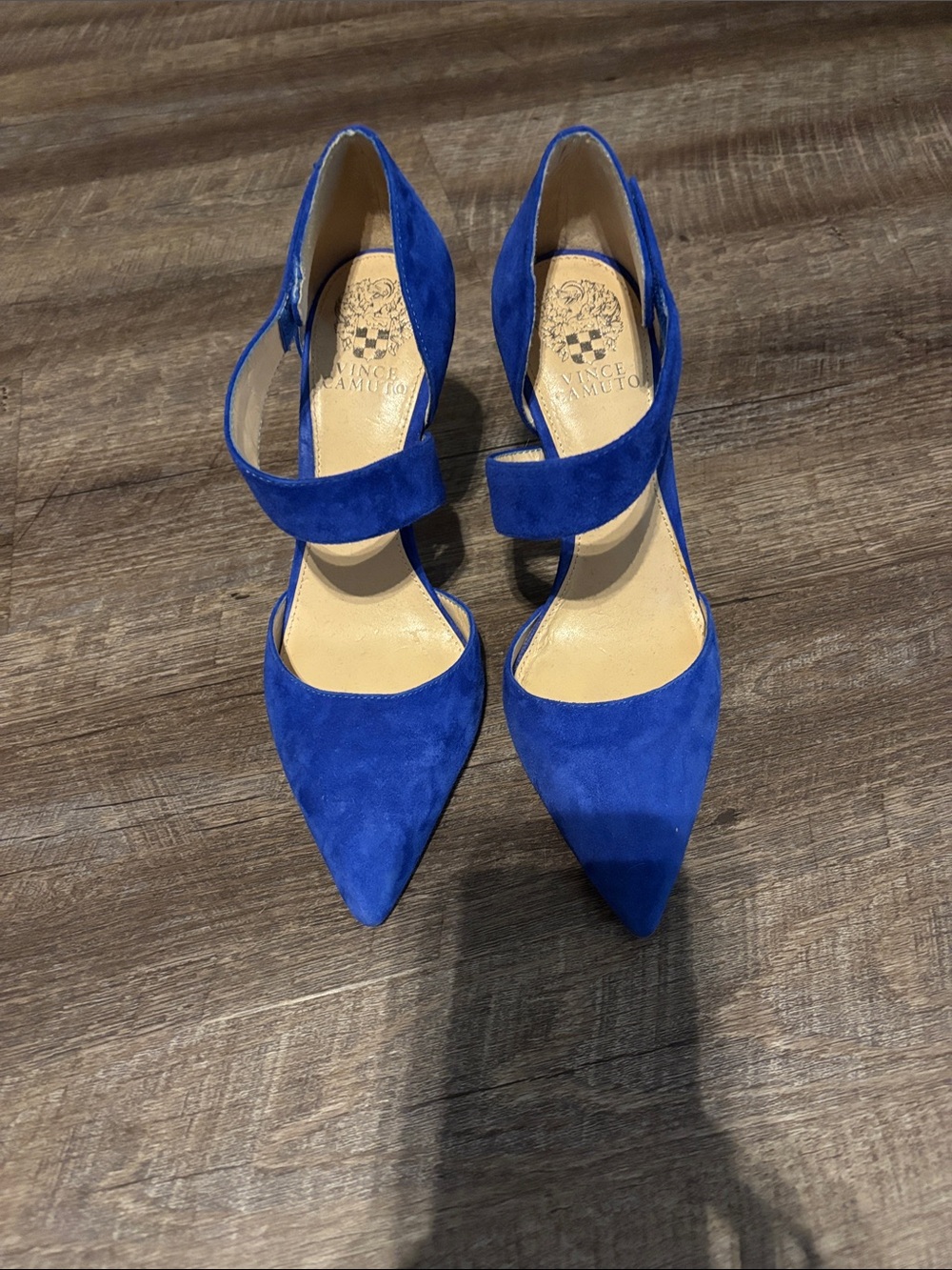 Vince Camuto Cobalt Blue Pointed-Toe Suede Ankle-Strap Heels